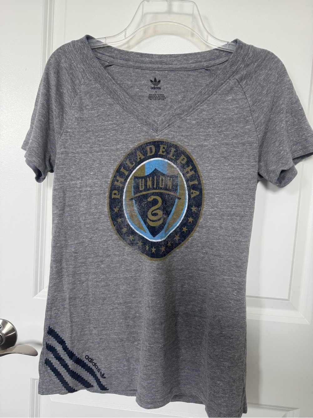 adidas Philadelphia union soccer Gray V‑Neck Tee with Black Logo